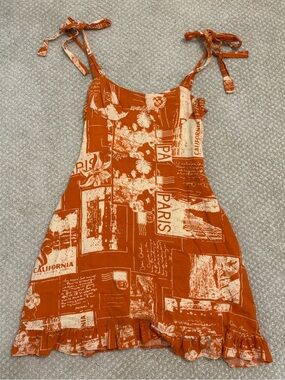 Urban Outfitters Orange and Cream Smocked Tie-Shoulder Sundress